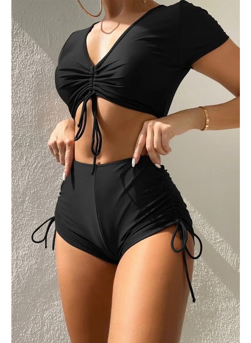 Angelsin Special Design Half Sleeve Ruffle Detailed Bikini Top - Image 3